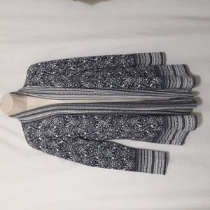 DALIA Women's Cardigan Size M Open Front Long line Floral Stripes Blue W…